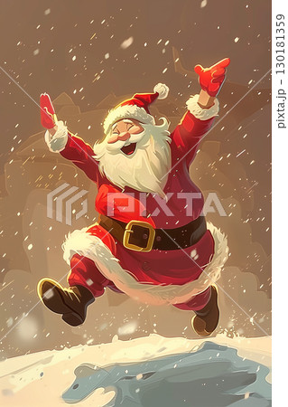 Cheerful dancing santa claus in a fun flat drawn cartoon style illustration 130181359