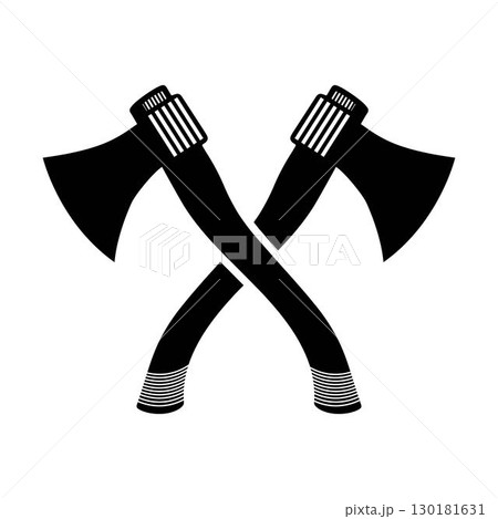 Two crossed axes silhouette icon vector art design, emblem featuring detailed handles isolated on a white background Two crossed axes silhouette icon vector art design, emblem featuring detailed handles isolated on a white background 130181631