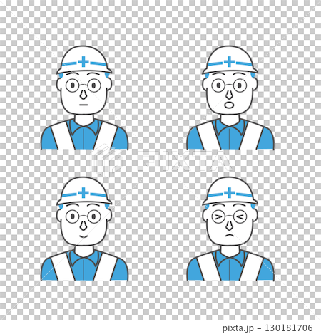 Man at construction site - 4 facial expressions 130181706