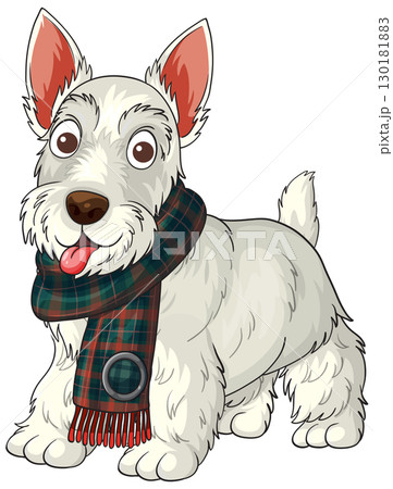 Scottish Terrier Wearing Tartan Scarf Cartoon Illustration 130181883