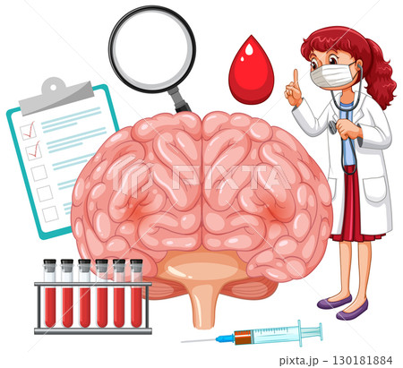 Female Scientist Studying Human Brain and Blood Samples 130181884