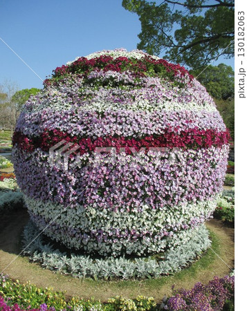 2022年くまもと花とみどりの博覧会（花博）の会場に展示されていた、花でできた球体 130182063