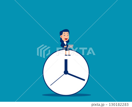 Sitting on clock working. After hours worker 130182283