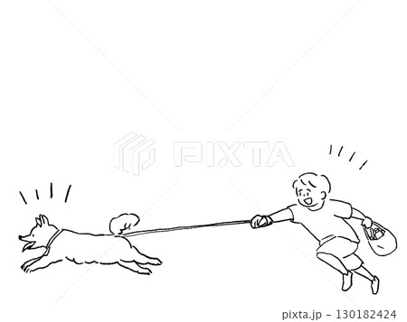 走る犬と幼い男の子、線画 走る犬と幼い男の子、線画 130182424
