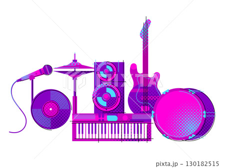 Background with musical items. Music party or rock concert illustration. 130182515
