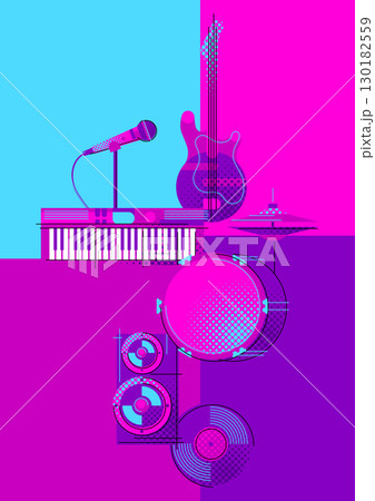 Background with musical items. Music party or rock concert illustration. 130182559