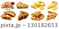 Collection of 4 classic tradition pie tart tartlet slice slices pieces. Meat beef chicken pot, lattice apple, lemon on transparent background cutout PNG file. Mockup template for artwork design 130182653