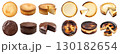 Collection of 4 whole cake pastry dessert set. Burnt Basque and classic Cheesecake, Chocolate fudge, Sponge chiffon butter on transparent background cutout PNG file. Mockup template 130182654