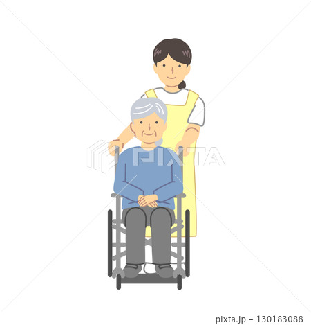 高齢者の車椅子を介助する介護士 高齢者の車椅子を介助する介護士 130183088