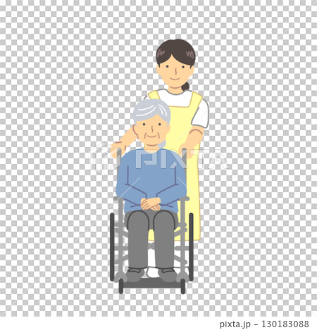 高齢者の車椅子を介助する介護士 高齢者の車椅子を介助する介護士 130183088