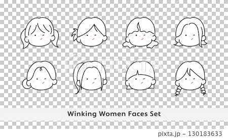 眨眼女人臉圖示集線畫 眨眼女人臉圖示集線畫 130183633