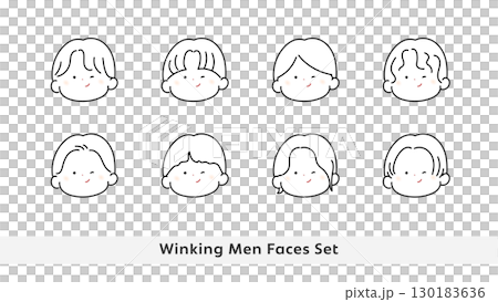 Winking man face icon set line drawing Winking man face icon set line drawing 130183636