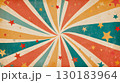 Retro starburst background with colorful stars texture. Vintage circus style rays and stars grunge design. Colorful retro sunburst pattern with distressed texture.  130183964