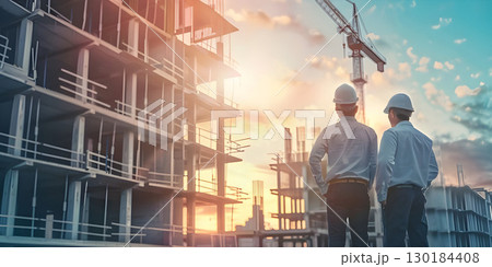 Two colleagues at a construction site background, Happy Labor Day - Ai Generated 130184408