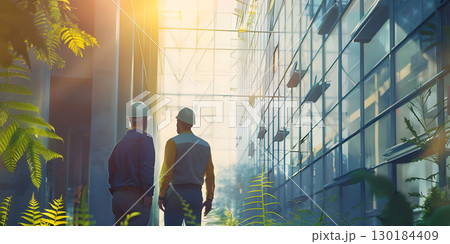 Two colleagues at a construction site background, Happy Labor Day - Ai Generated 130184409