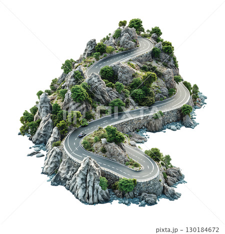 Winding Mountain Road Scenic Aerial View of Coastal Highway On Transparent Background 130184672