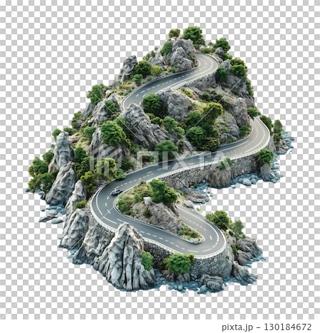 Winding Mountain Road Scenic Aerial View of Coastal Highway On Transparent Background 130184672