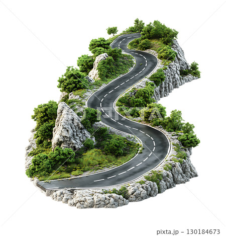 Winding Road Through Lush Green Landscape Scenic Route Travel Destination On Transparent Background 130184673