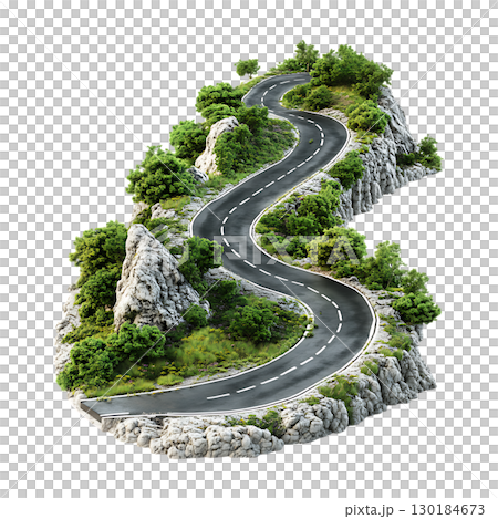 Winding Road Through Lush Green Landscape Scenic Route Travel Destination On Transparent Background 130184673