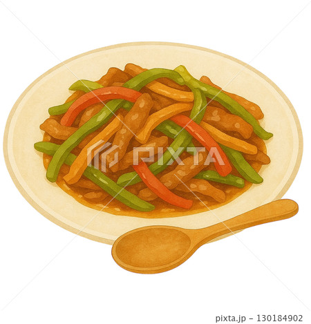 青椒肉絲(チンジャオロース)のイラスト 130184902