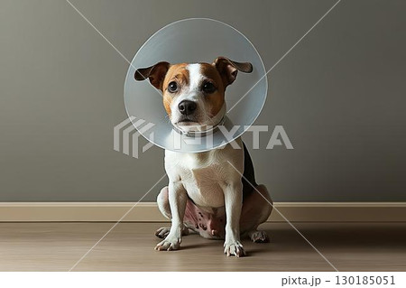 エリザベスカラーをつけた犬の静かな時間 130185051