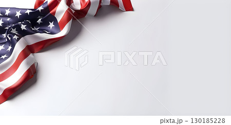 Patriotic American Flag Fade on White Background with Text Space, Fading American Flag on White Background with Room for Text, USA Flag Gradient on White Background with Copy Space - Ai Generated 130185228