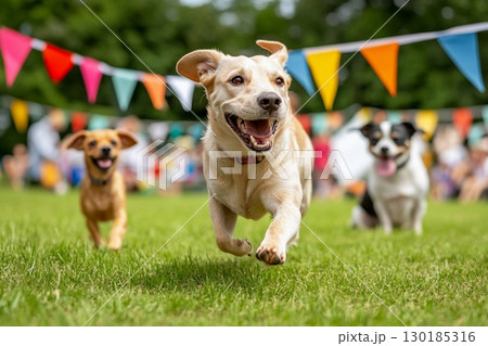 わんわん運動会で元気に走る犬たちの笑顔 わんわん運動会で元気に走る犬たちの笑顔 130185316