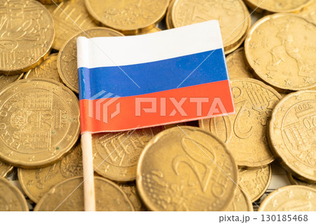 Russia flag on coins background for finance banking business. Russia flag on coins background for finance banking business. 130185468