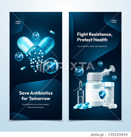 Realistic Pharmaceutical Antibiotics Vertical Banner Collection 130185634