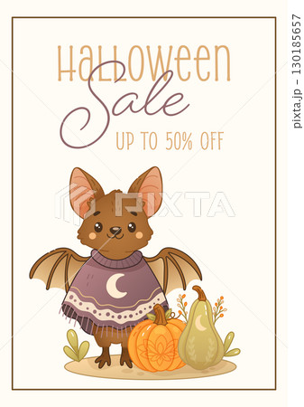 Halloween sale flyer with cute boho bat Halloween sale flyer with cute boho bat 130185657
