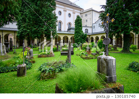 St. Sebastian Cemetery dating back to 16th century, in the Old town of Salzburg, Austria 130185740