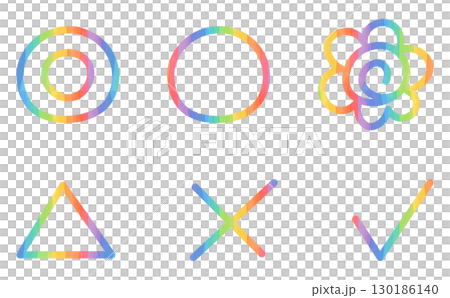 A colorful icon set of flower circles, circles, triangles, crosses, and checks for marking 130186140