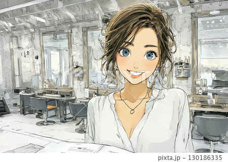 美優シリーズ：美容院の受付で笑顔の日本人女性 130186335
