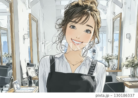 美容院の受付で笑顔の日本人女性 美容院の受付で笑顔の日本人女性 130186337
