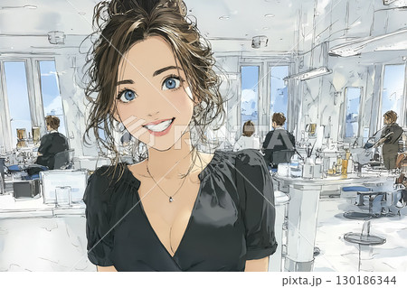 美優シリーズ：美容院の受付で笑顔の日本人女性 130186344