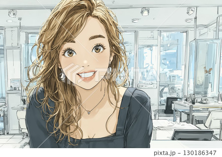 美容院の受付で笑顔の日本人女性 130186347