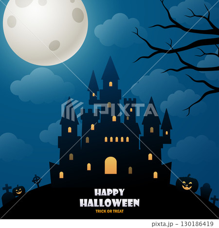 Halloween background with castle and full moon 130186419
