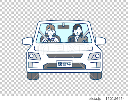 一位女士正在上駕駛課的插圖 130186454