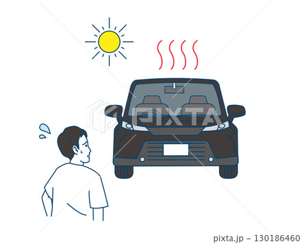 夏の車の暑さに困る男性のイラスト 夏の車の暑さに困る男性のイラスト 130186460