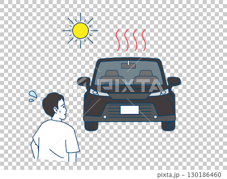夏の車の暑さに困る男性のイラスト 夏の車の暑さに困る男性のイラスト 130186460