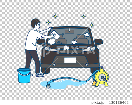 一名男子洗車的插圖 130186462