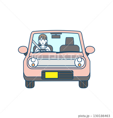 ドライブ、車を運転する女性のイラスト 130186463