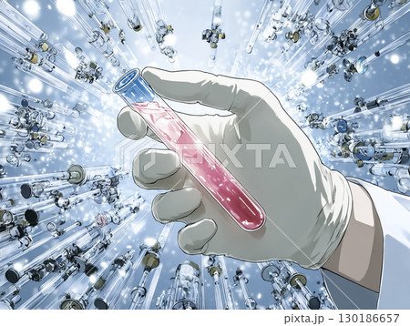 人工血液の入った試験管を持つ手のイラスト素材 人工血液の入った試験管を持つ手のイラスト素材 130186657