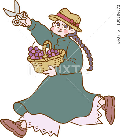 ぶどう狩りを楽しむ女性のイラスト 130186672