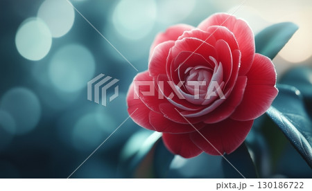 Camelia flower vibrant pink blossom beauty petal nature plant blurred background 130186722