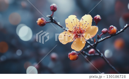 Yellow beauty flower vibrant yellow blossom beauty petal nature plant blurred background 130186728