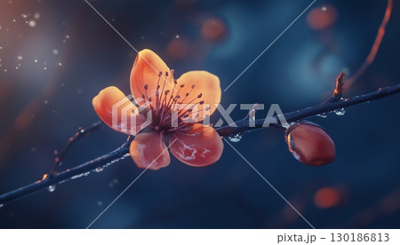 Vibrant witch hazel flower vibrant blossom petal nature plant blurred dark background 130186813
