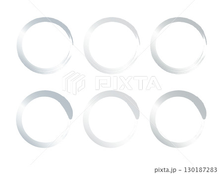 シンプルな筆書きの円のイラストセット 銀色 シンプルな筆書きの円のイラストセット 銀色 130187283