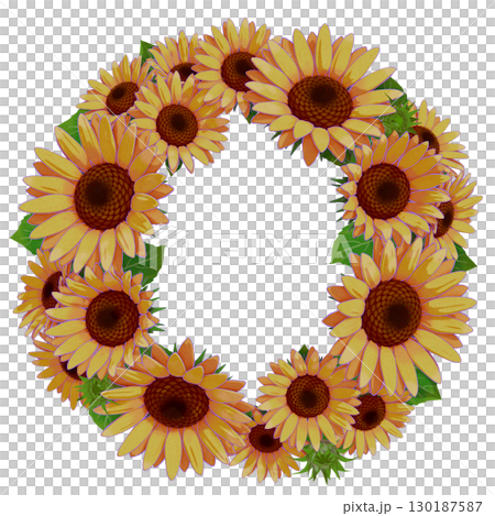 Sunflower wreath 1 (frame, summer flower, background material) 130187587
