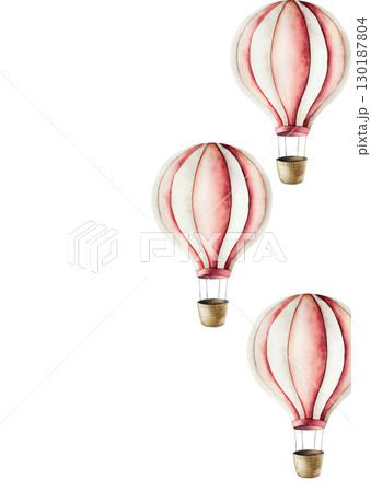 Air Balloon with basket postcard. Watercolor hand drawn aerostate clipart isolated on background, transparent png. Cute illustration. Baby shower design elements. Party invitation, birthday Air Balloon with basket postcard. Watercolor hand drawn aerostate clipart isolated on background, transparent png. Cute illustration. Baby shower design elements. Party invitation, birthday 130187804